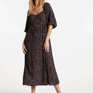 Billabong Black and Pink Patterned Midi Dress